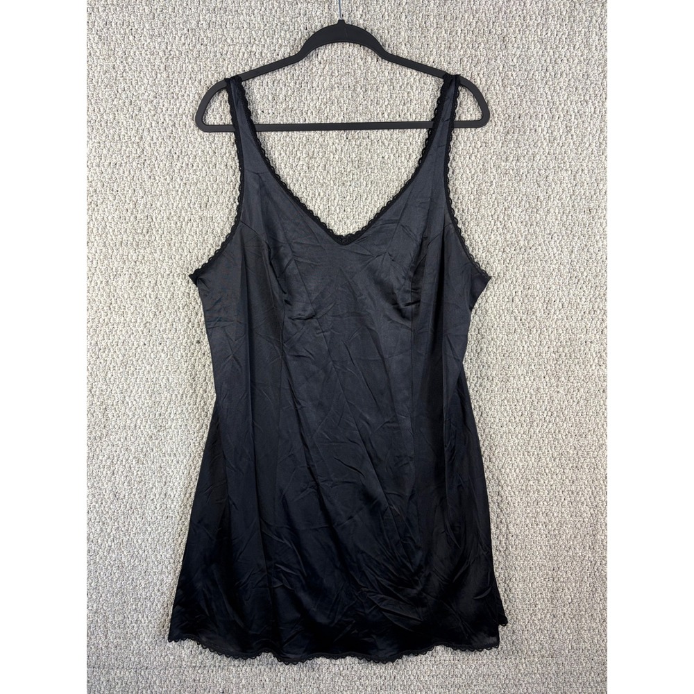 Vintage 80s Warners Perfect Measure Black Lace Trim Full Slip 55400 Size 42 USA